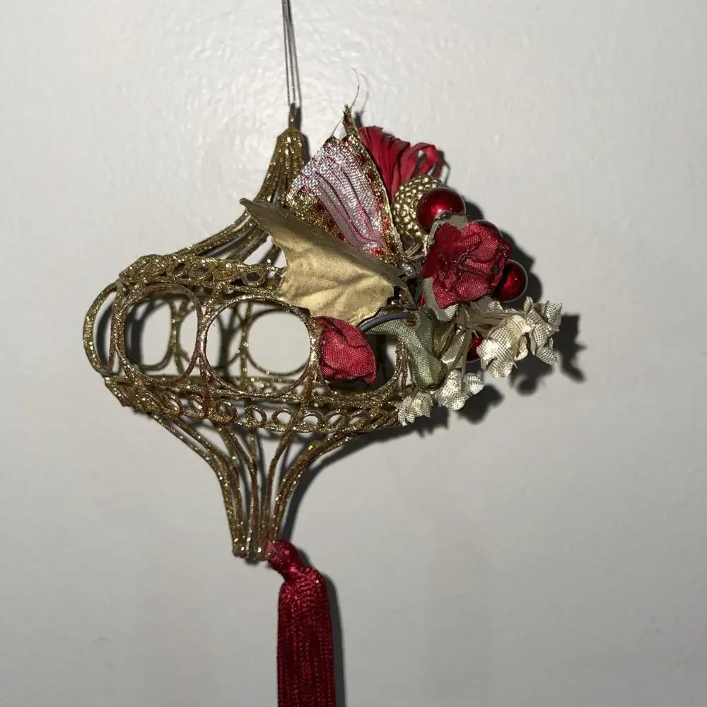 Vintage Gold And Red Christmas Ornament